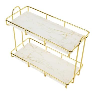 Imagem de Generic Rack de Armazenamento para Banheiro, Resistente, 2 Camadas, Prateleira de Maquiagem para Produtos Domésticos, Dourado, Branco, Ferro, Pp, para Banheiro, Organizador de Balcão (Pequeno)