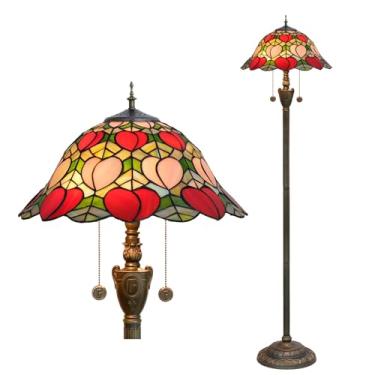 Imagem de Luminária de chão estilo Tiffany [2 lâmpadas][40,6 cm L x 157,5 cm A] Luminária decorativa para casa, estilo mediterrâneo com vitrais antigos, ideal para leitura em sala de estar, quarto, co