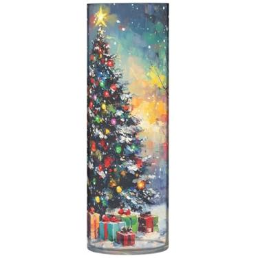 Imagem de Vaso cilíndrico, vaso de flores, árvore de Natal, luzes coloridas, vaso de flores grande, fofo, personalizado, exclusivo, decoração de casa, estética, 30 x 9,9 cm