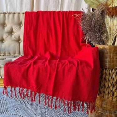 Imagem de Manta para Sofá Gigante Tipo Capa 100% Algodão – Artesanal com Nós nas Pontas Decorativa(Vermelho)