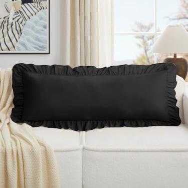 Imagem de KKJIAF Conjunto de 1 capas de almofada lombar pretas 35,5 x 91,6 cm, fronhas de microfibra com babados, fronhas Euro Sham para sofá-cama, sala de estar