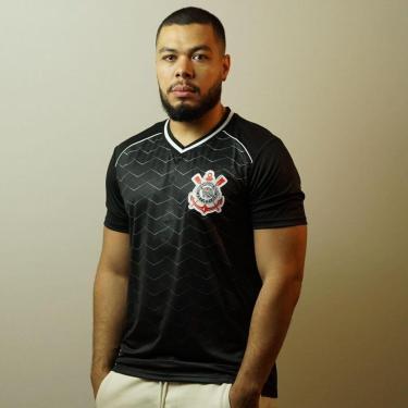 Imagem de Camiseta Corinthians Gola V Recorte Vivo 32347 Preta-Masculino