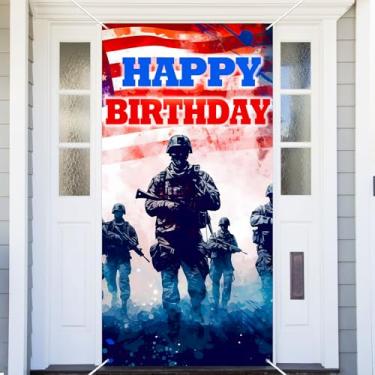 Imagem de Soldado Feliz Aniversário Porta Banner Tema Militar Banner Fotografia Fundo para Homens Meninos Aniversário Aniversário Festa Casamento Suprimentos Foto Cabine Fundo Adereços Decoração