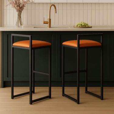 Imagem de Kit 2 Banqueta Alta Cozinha Balcão Gourmet Bar material sintético Banc