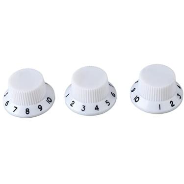 Imagem de RiToEasysports Botões de Guitarra, 3 Pçs Potenciômetro Botões Rotativos Tom Controle Volume Substituição Instrumento Eletrônico para Guitarra Elétrica Baixo (Letras pretas com botão branco)