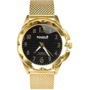 Imagem de Relógio Feminino Luxo Maria Dourado com Mostrador Preto e Acessórios Estilo Pandora
