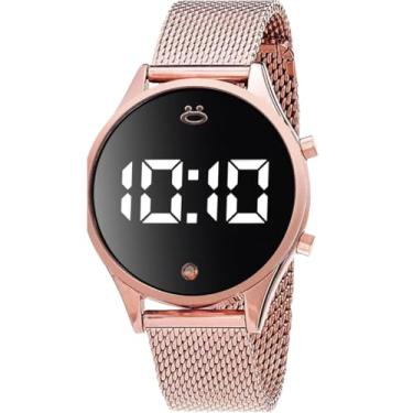 Imagem de Relógio Feminino Digital Rosé Kit com Pulseira Estilo Pandora e Caixa Premium Minimalista Moderno