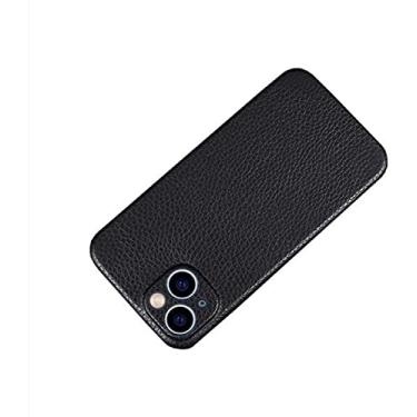 Imagem de GANYUU Capa traseira para celular, capa para Apple iPhone 14 Plus 6,7 polegadas 2022 couro genuíno totalmente envolto padrão lichia [proteção de tela e câmera]