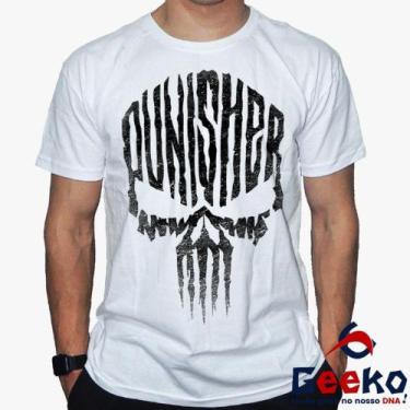 Imagem de Camiseta The Punisher 100% Algodão O Justiceiro Geeko, Branco gola car
