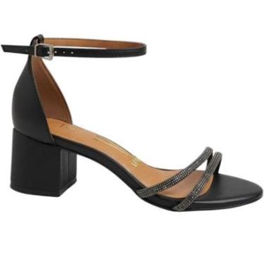 Imagem de Sandália Feminina Casual Social Básica Dia a Dia Passeio Strass Traseiro Fechado Salto Médio Confort-Feminino