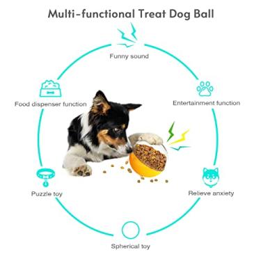 Imagem de Ainoli atualizado IQ Treat Dog Ball Ajustável Treat Dispensing Dog Toys com voz engraçada Brinquedos interativos Brinquedos de quebra-cabeça para cães para mastigar Buscar IQ (Laranja)