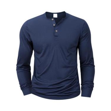 Imagem de Camiseta Masculina Slim Fit De Manga Longa Com Gola Henley, Camisa Cas
