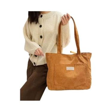 Imagem de Bolsa De Ombro De Corduroy Grande Para Mulheres, Bolsa Casual De Moda 