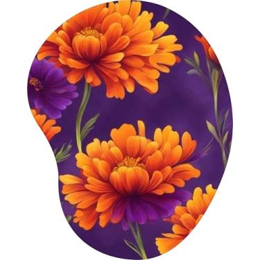 Imagem de Mouse Pad Ergonômico Gota Flores Laranja e Roxas Fundo Escuro