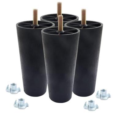 Imagem de Zorveiio Pernas de plástico para móveis de 12 cm, preto, redondo, afunilado, para sofá, cadeira, pés de substituição com parafusos de suspensão M8 e porcas em T (conjunto de 4)