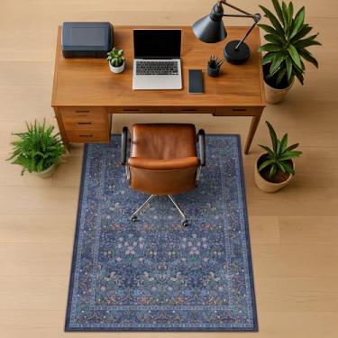 Imagem de Tapete de cadeira de escritório azul escuro de 91 x 122 cm para pisos de madeira, tapete sob a mesa com suporte de borracha antiderrapante, protetor de piso de azulejo para cadeira de escritório