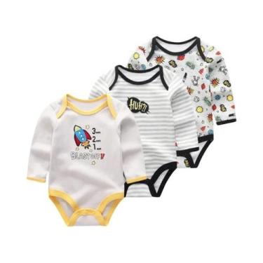Imagem de Conjunto De 3 Peças De Body De Manga Longa Para Bebê Menino Ou Menina,