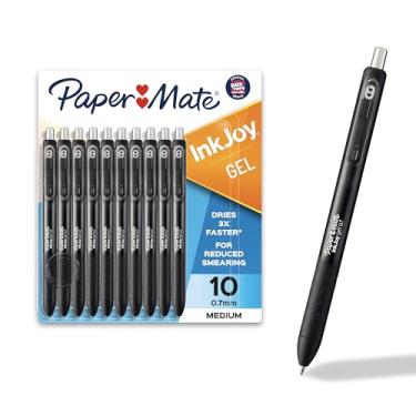 Imagem de Paper Mate Canetas de gel pretas InkJoy ponta média (0,7 mm) aderência confortável, 10 unidades, tinta de secagem rápida, ideal para escrita suave, pacote com 12