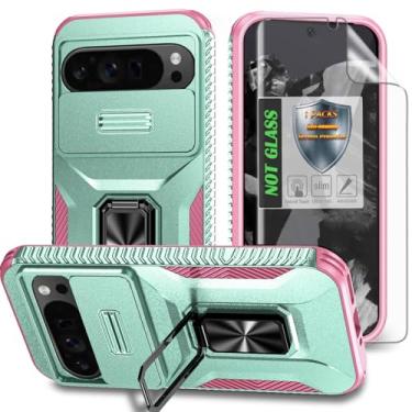 Imagem de Capa para Pixel 9 Pro XL, com capa de lente de câmera deslizante, protetor de tela HD, suporte de anel giratório de 360°, capa protetora à prova de choque de grau militar AYMECL para Google Pixel 9