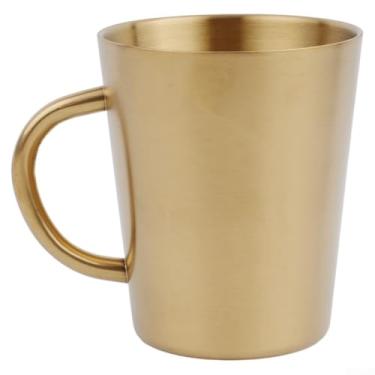 Imagem de Caneca de café de aço inoxidável de 300 ml com tampa, copo isolado de parede dupla para bebidas quentes ou frias, água, chá, cerveja e leite em acabamento prateado ou dourado (C)