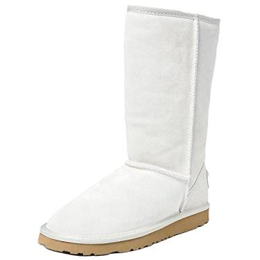 Imagem de Ausland Bota de neve feminina clássica de couro resistente à água 5125, White(tall), 9.5