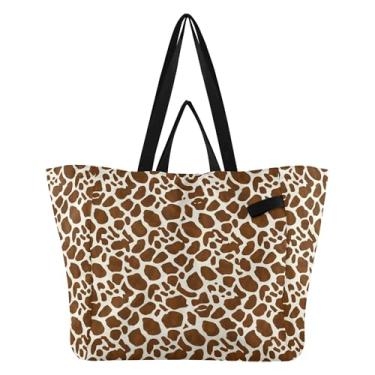 Imagem de SEHANY Sacolas de compras reutilizáveis com estampa de vaca marrom e branca com alças reforçadas, bolsa de compras de lona dobrável à prova d'água de grande capacidade para viagem, cozinha, praia