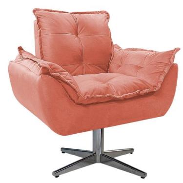 Imagem de Poltrona Opala Base Giratória de Metal Suede Coral - Doce Sonho Móveis