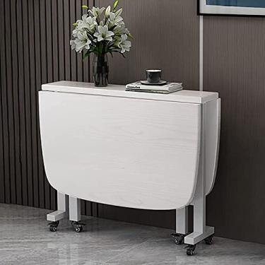 Imagem de Mesa de cozinha dobrável, mesa de jantar de folhas caídas, mesa de jantar extensível de madeira, economia de espaço, design de borda redonda, rodas de mesa de cozinha móveis ajustáveis (cor: B