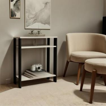 Imagem de Aparador Mesinha Todo MDF - Mesa Lateral de Sofá e Apoio, Prática para Sala, Escritório e Cozinha, Compacta e Durável (PRETO E BRANCO)