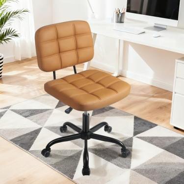 Imagem de Cadeira de mesa de escritório em casa sem braços com rodas – altura ajustável – giro de 360° – encosto ergonômico – cadeira de escritório de computador com rodinhas para pequenos espaços, sala de
