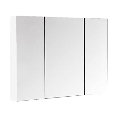 Imagem de U5GAAALPPQ9 Armário de banheiro montado na parede com 3 portas espelhadas, armário de parede de medicamentos de banheiro com menos laterais prateleiras de armazenamento de porta de espelho embutido ou