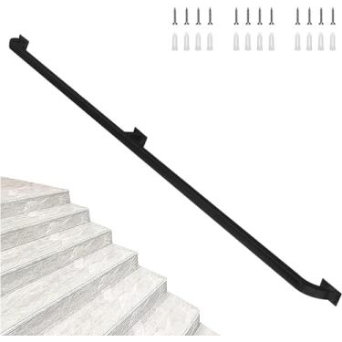 Imagem de LNGCLTEZ Corrimão de escada para montagem em parede interna e externa, trilhos de segurança, barra de suporte com suportes de ferro forjado, kit completo de trilhos de corrimão