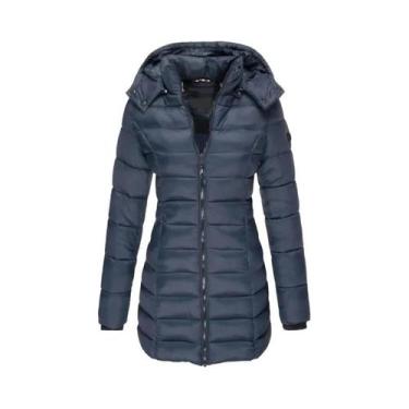 Imagem de Parka Feminina De Inverno, Acolchoada, Quente E Grossa, Cor Sólida, Co