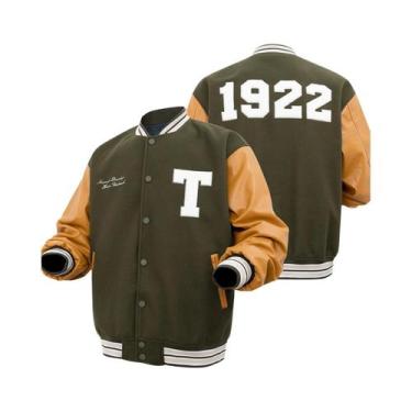 Imagem de Jaqueta Vintage Masculina Em material sintético Estilo Letterman Leve,