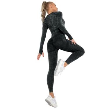 Imagem de tincolia Leggings sem costura cintura alta elástica sólida yoga leggings academia jogging secagem rápida push up slim conjunto 1-G