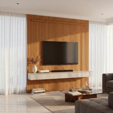 Imagem de Painel 100% MDF para TV 75 Polegadas Ripado com Rack Suspenso 3 Gaveta