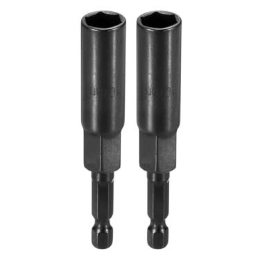 Imagem de HARFINGTON 2 peças de broca de chave de porca soquete métrico de 10 mm haste sextavada de 1/10.2 cm (3,15" (80 mm) soquetes extralongos de 6 pontos de troca rápida conjuntos de parafusos de aço Cr-V