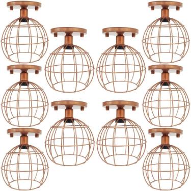 Imagem de 10 Lustres Teto Plafon Industrial Aramado Globo Retrô Luminária Vintage Cobre Rose Gold Agp Ilumini