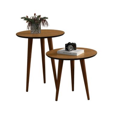 Imagem de Mesa Lateral e Apoio Redonda Pés Palito cor Freijó/Preto