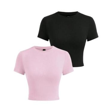 Imagem de Camisetas Cropped Femininas Y2K De Algodão Sólido Com Manga Curta E Al