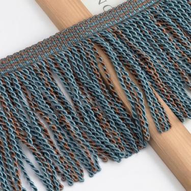 Imagem de 15 m x 15 cm Franjas de cortina com franja de lingotes, tecido de costura, enfeites de borla, enfeites de cortina, pesos de cortina, franjas de sofá para almofadas, abajures, roupas (azul-café)