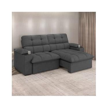 Imagem de Sofá 4 Lugares Luizzi Liverpool Slim com Assento Retrátil e Reclinável, Revestido em Suede - 240cm de Largura Cinza