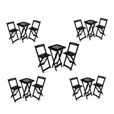 Imagem de Kit 5 Conjuntos De Mesa Bistrô Dobrável Jack Daniel's Com 2 Banquetas De Madeira Preta - Cor: Preto