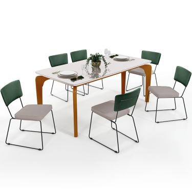 Imagem de Mesa 160cm Off White E 6 Cadeiras Facto Verde Musgo Bege