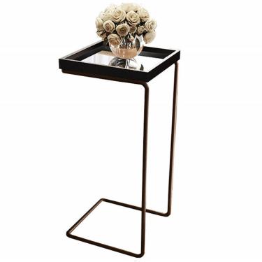 Imagem de Mesa Apoio Lateral Para Sofá Espelhada Pé Café LarFlex Cor:laca Preto