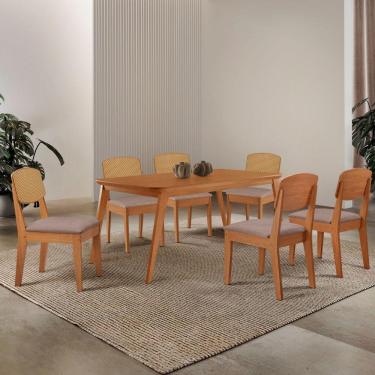 Imagem de Mesa De Jantar Copper 180cm Tampo Mdf Laminado 6 Cadeiras Linho Capuccino/naturale/naturale