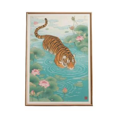 Imagem de Pôster De Arte Em Tela Estilo Asiático Com Tigre Japonês, Peixe Koi, S