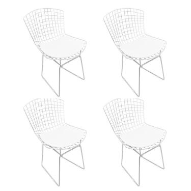 Imagem de Kit 4 Cadeiras Bertoia Cromada Com Assento Sintético Branco