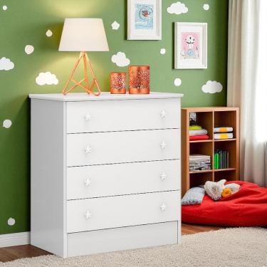 Imagem de Cômoda Infantil 4 Gavetas Espaçosa Branco com Puxadores Estrela – Organização para Quarto de Bebê e Criança