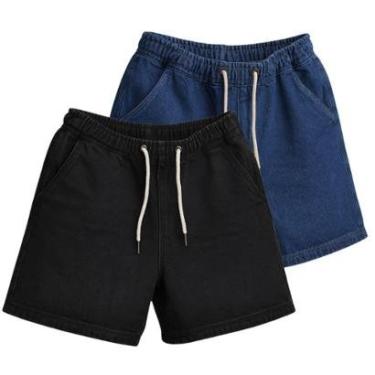 Imagem de Kit 2 Bermudas Jeans Masculinas Largas Casual com Elástico e Cordão-Masculino